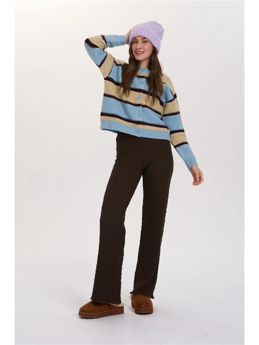 MARGOT STRIPED CARDIGAN - BLUE/BEIGE