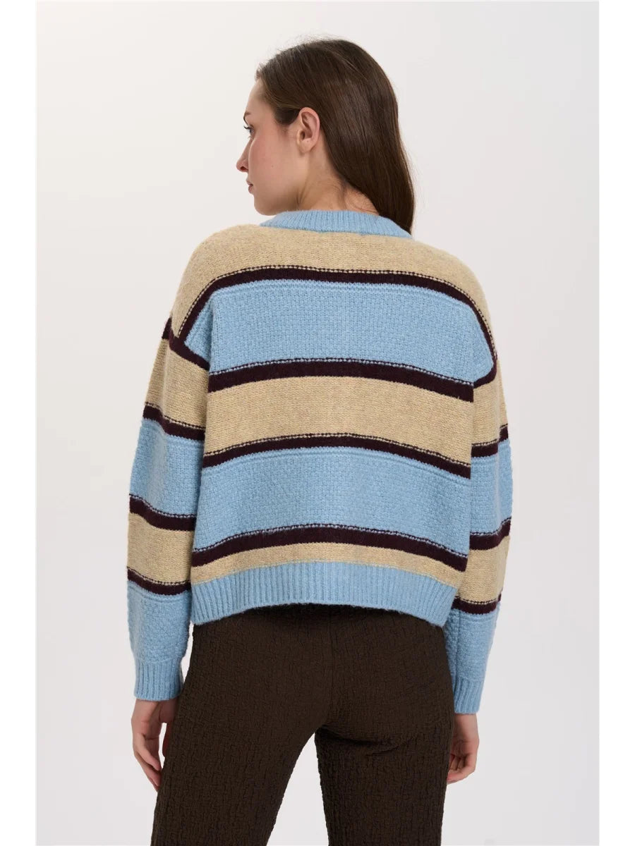 MARGOT STRIPED CARDIGAN - BLUE/BEIGE