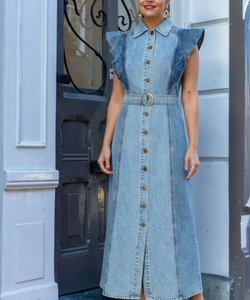 YAS | CAWI SL DENIM LONG DRESS - MEDIUM BLUE DENIM