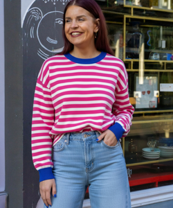 CHARLOT STRIPED PULLOVER - BLUE/FUCHSIA