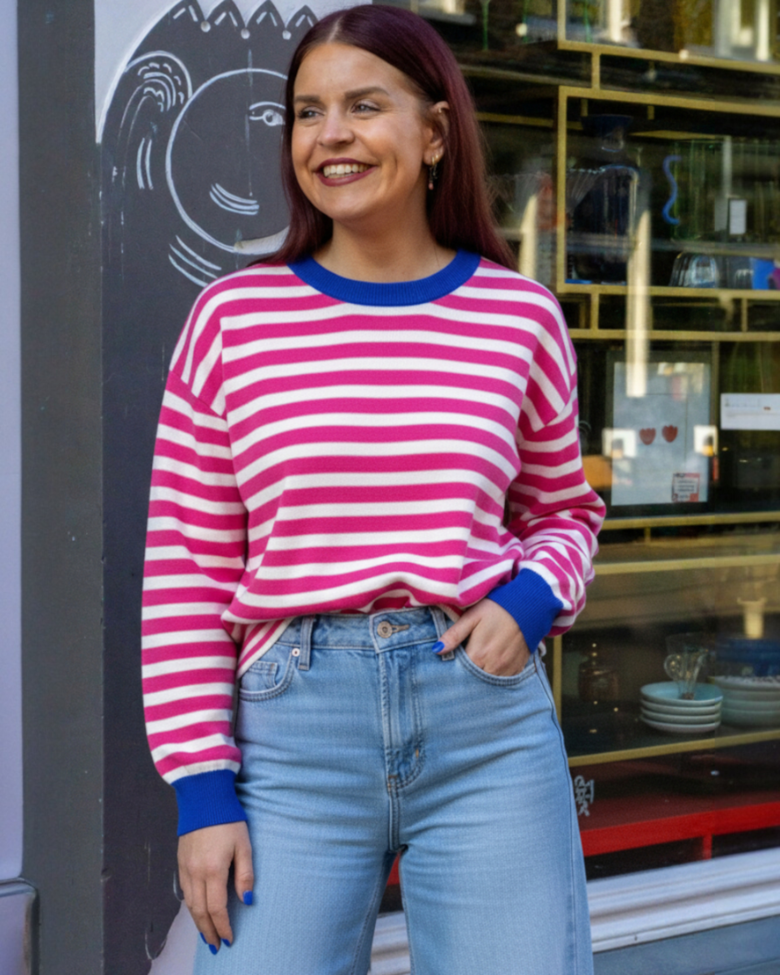 CHARLOT STRIPED PULLOVER - BLUE/FUCHSIA