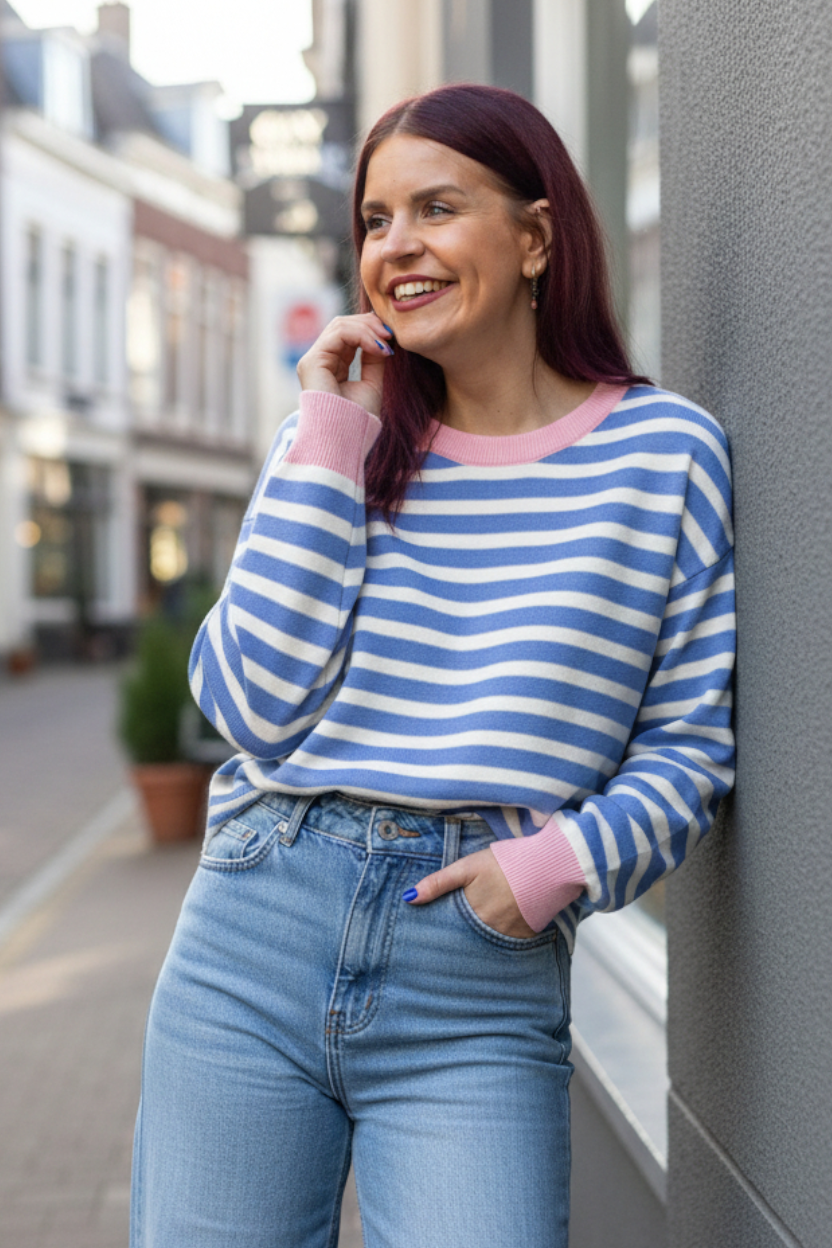 CHARLOT STRIPED PULLOVER - PINK/BLUE