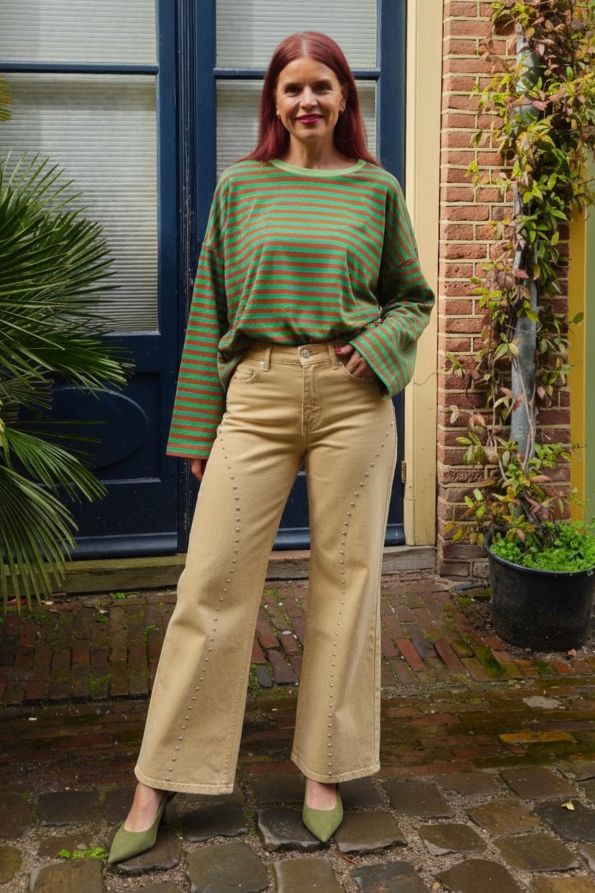 SAMMIE SUMMER STRIPED SHIRT - GREEN/BROWN