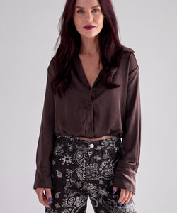 CONRAD SATIN BLOUSE - BROWN