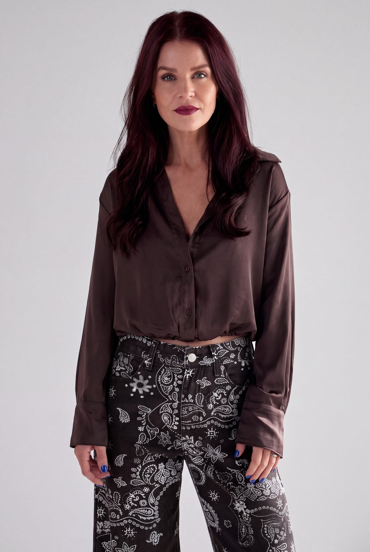CONRAD SATIN BLOUSE - BROWN