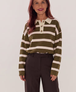 YAS | ISABELL LS POLO KNIT PULLOVER - FIR GREEN
