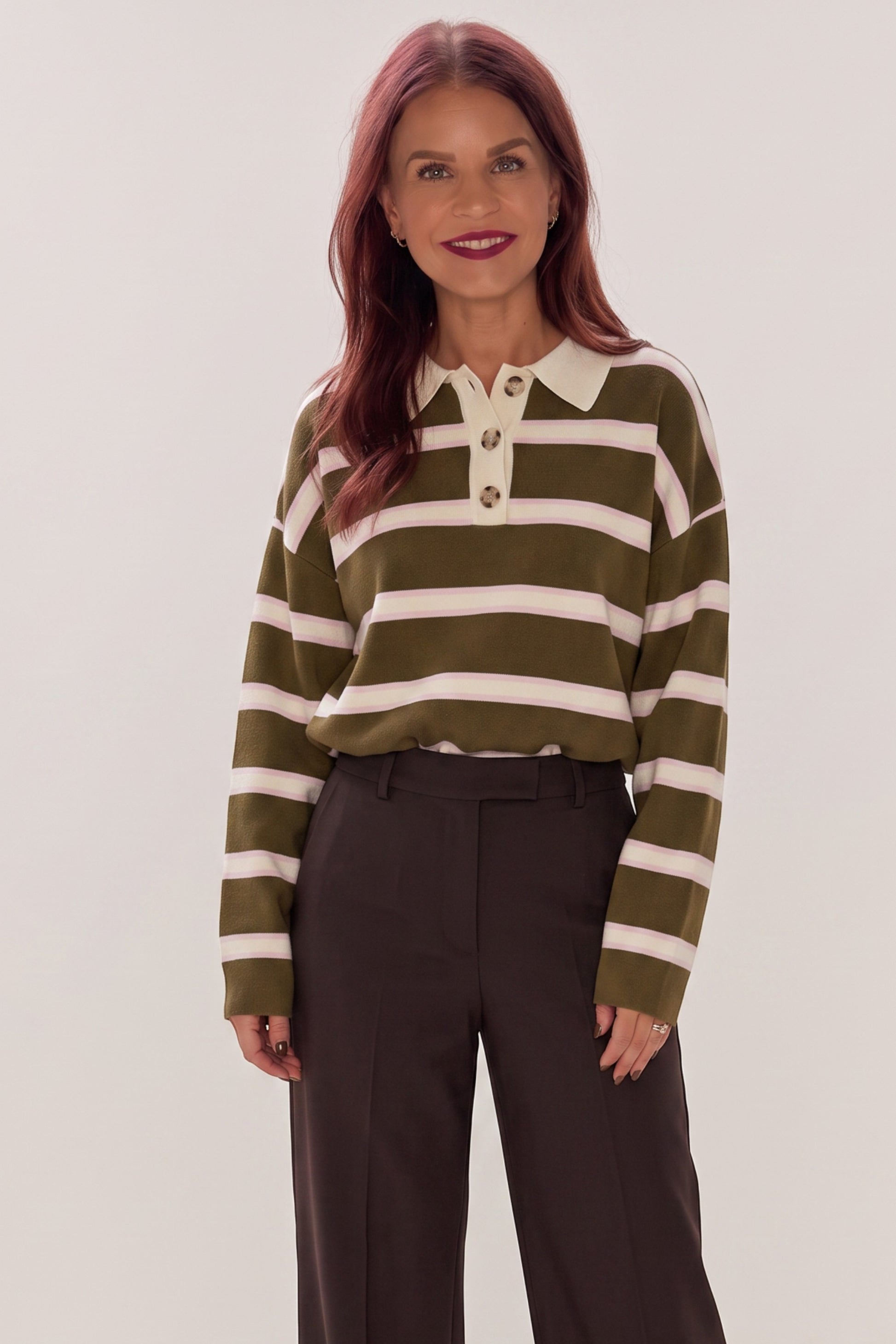 YAS | ISABELL LS POLO KNIT PULLOVER - FIR GREEN