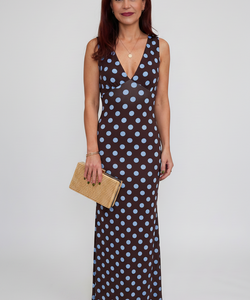 NINA POLKA DOT DRESS - BROWN / BLUE