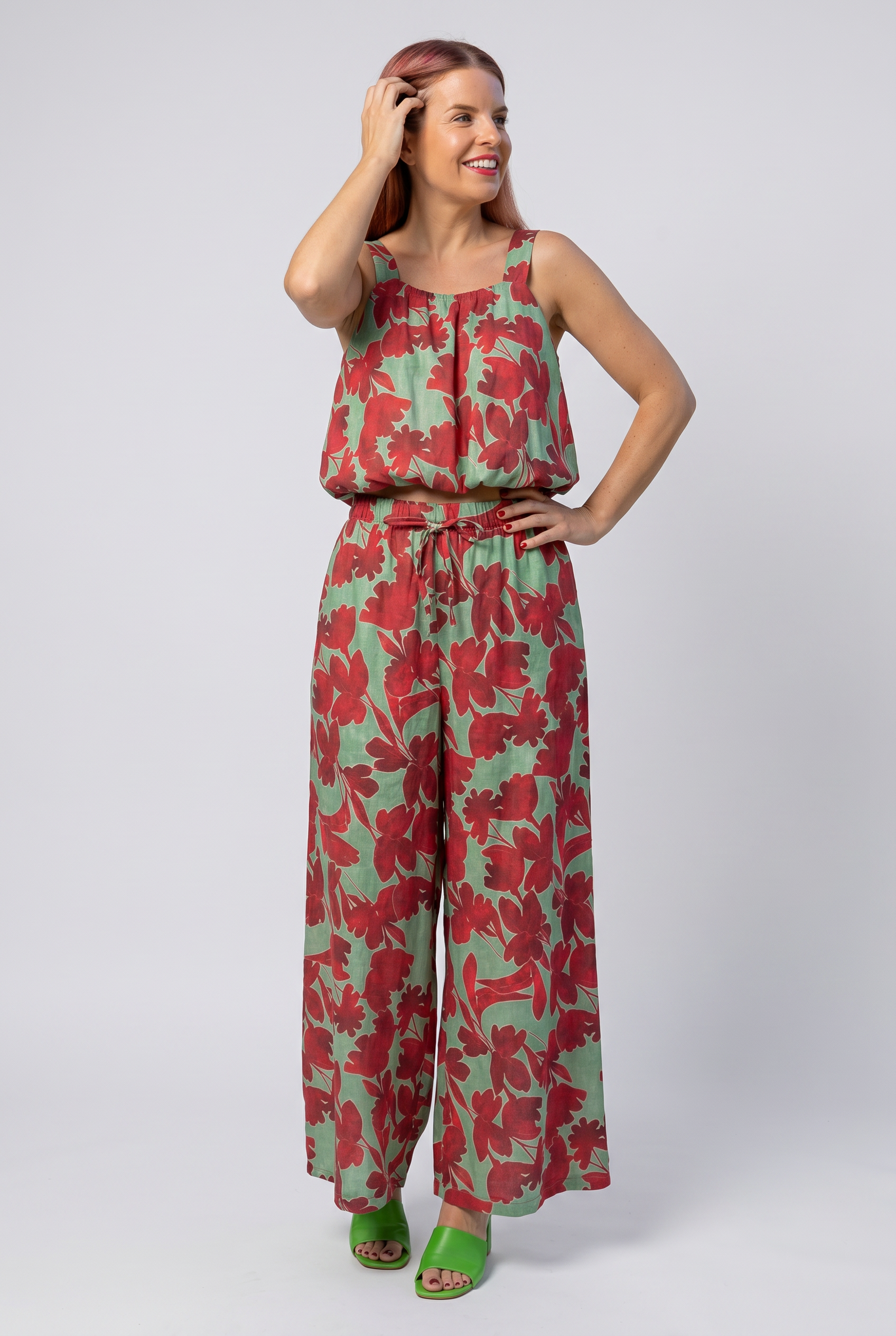 TULIP PANTS - GREEN/RED