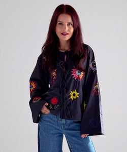 DAKOTA EMBROIDERY BLOUSE - NAVY