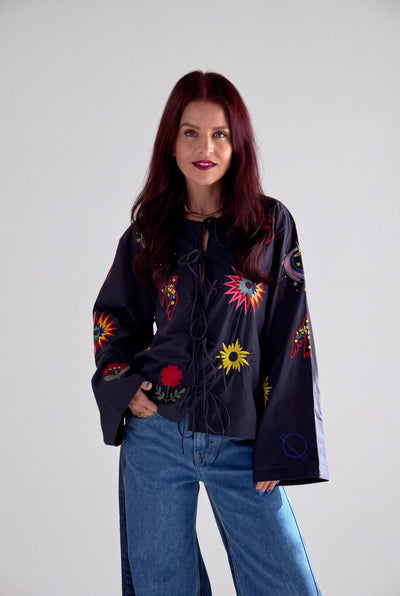 DAKOTA EMBROIDERY BLOUSE - NAVY