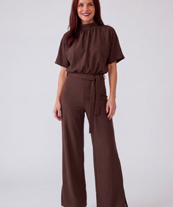 GIRL TURTLENECK JUMPSUIT - DARK CHOCOLATE