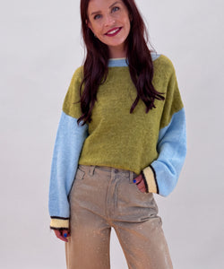 DIDE COLOR-BLOCK KNIT - GREEN/BLUE