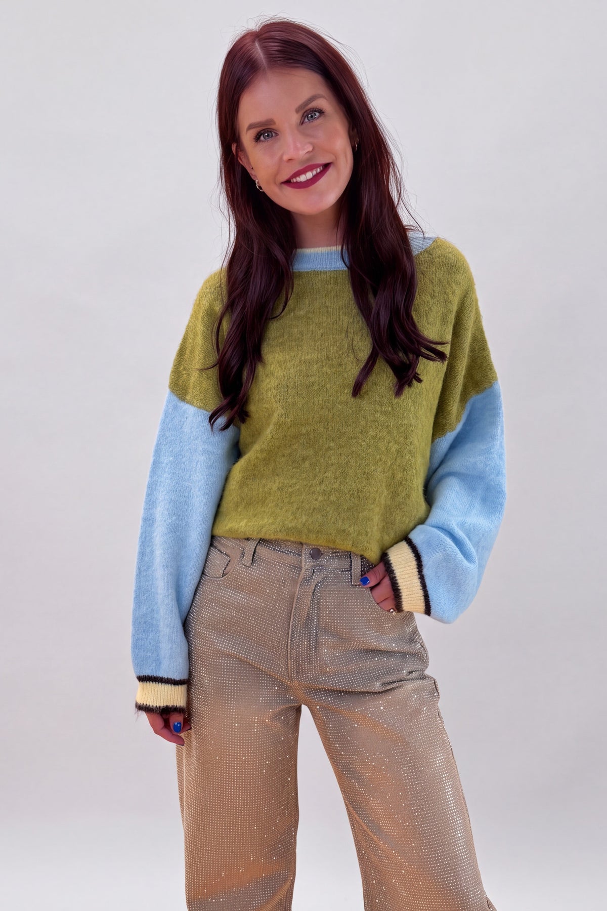 DIDE COLOR-BLOCK KNIT - GREEN/BLUE