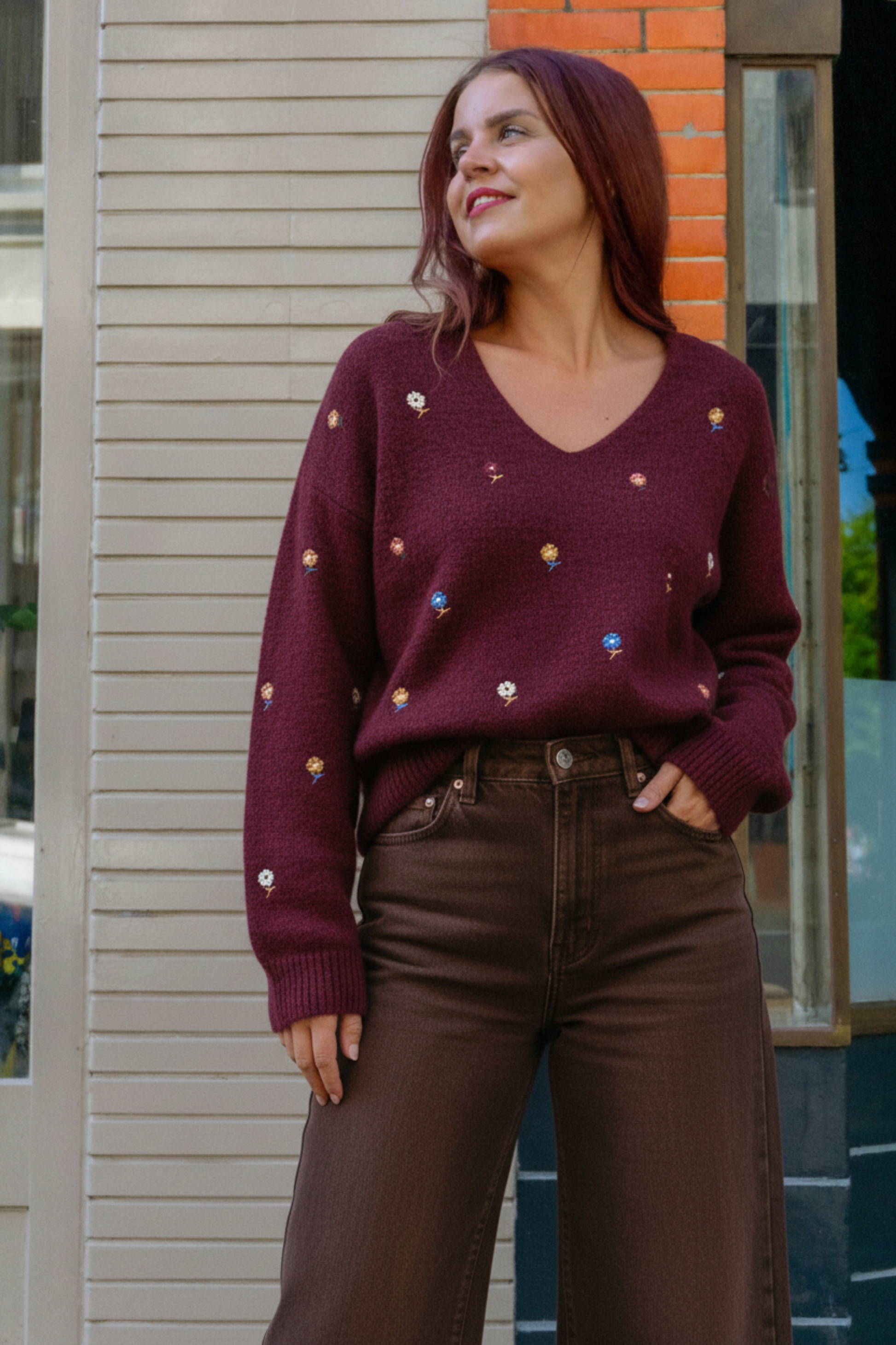 FLORIANE EMBROIDERY KNIT - BORDEAUX