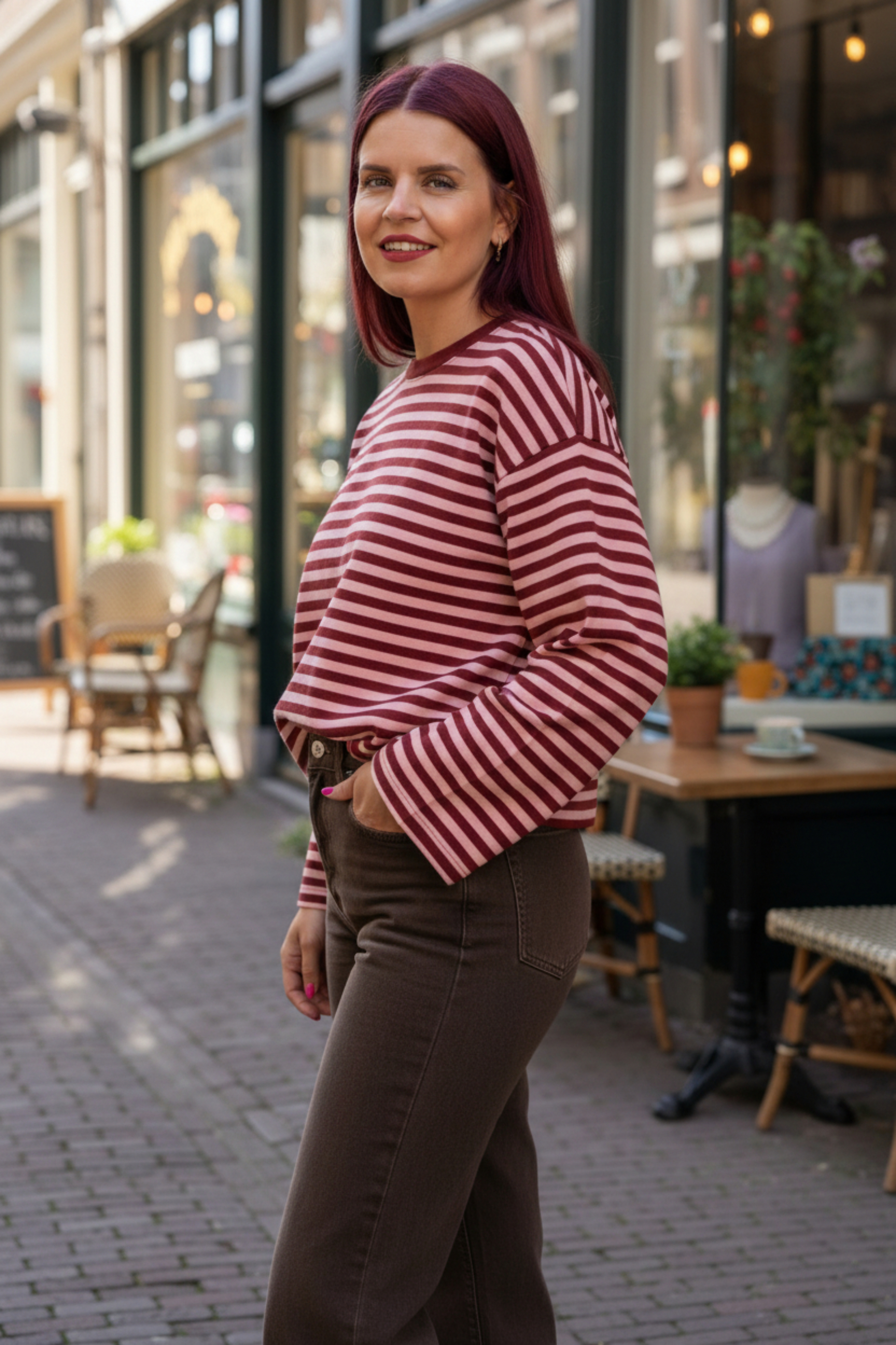 GIGI STRIPED SHIRT - BORDEAUX/PINK