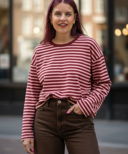 GIGI STRIPED SHIRT - BORDEAUX/PINK