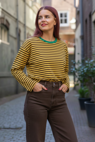 GIGI STRIPED SHIRT - BROWN/YELLOW