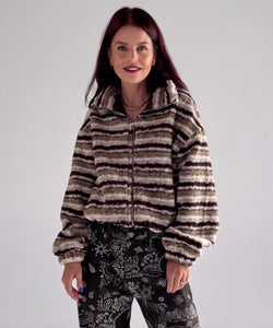 GROOVE FLEECE CARDIGAN - BROWN/GREEN