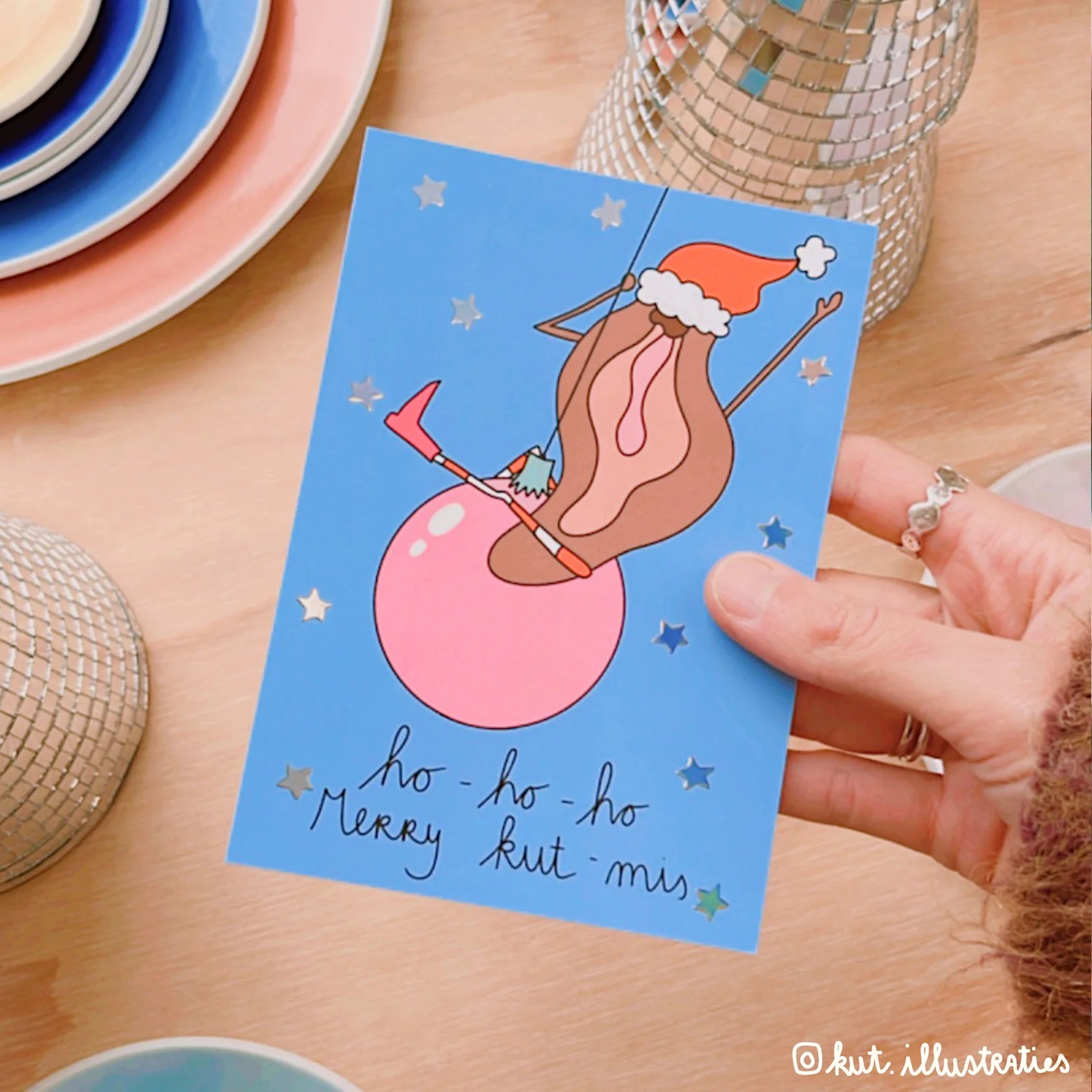KUT. Illustraties | A6 KAART - HO HO HO MERRY KUT-MIS (HOLOGRAFISCH)