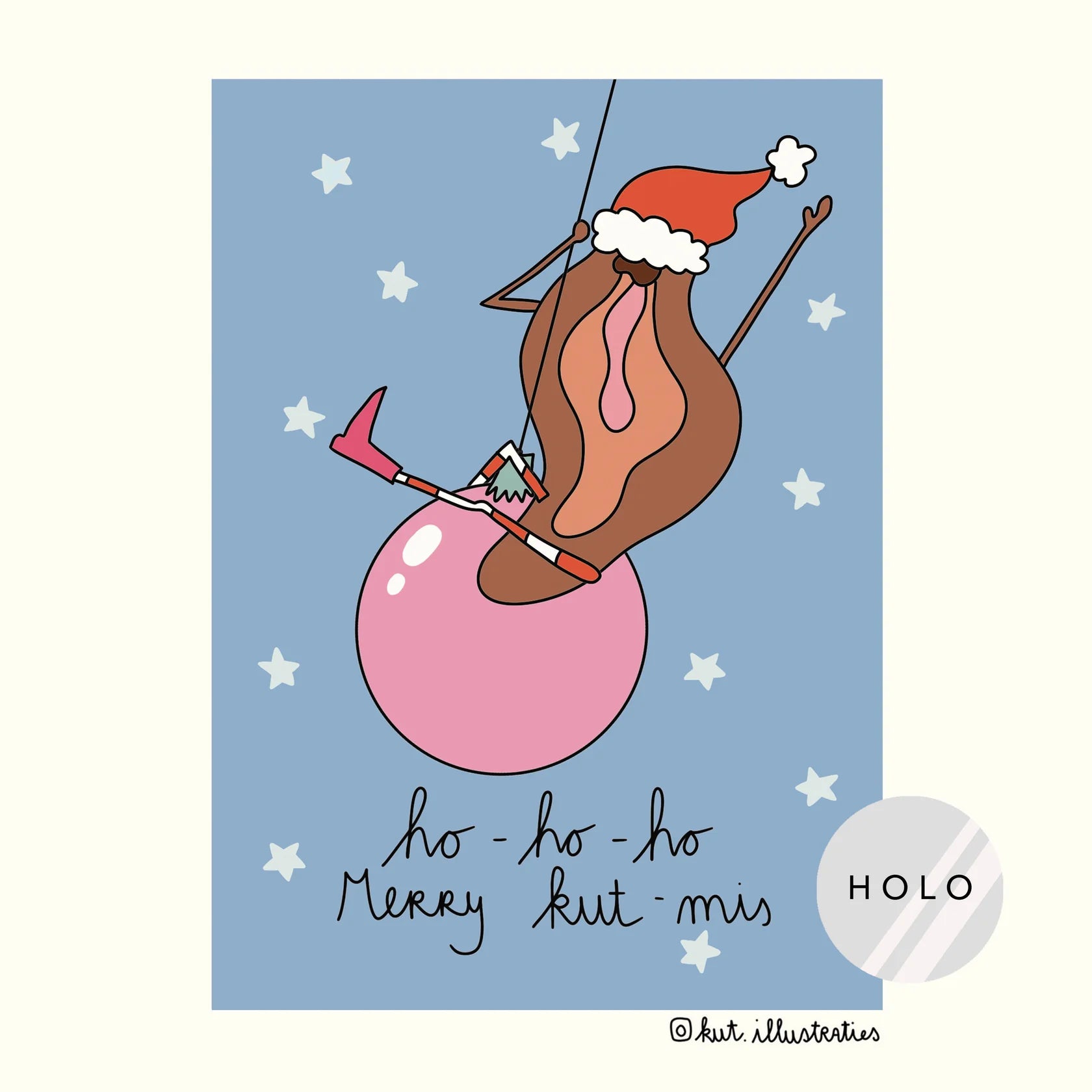 KUT. Illustraties | A6 KAART - HO HO HO MERRY KUT-MIS (HOLOGRAFISCH)