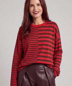 FRANKIE LS STRIPED SHIRT - RED/CHOCO
