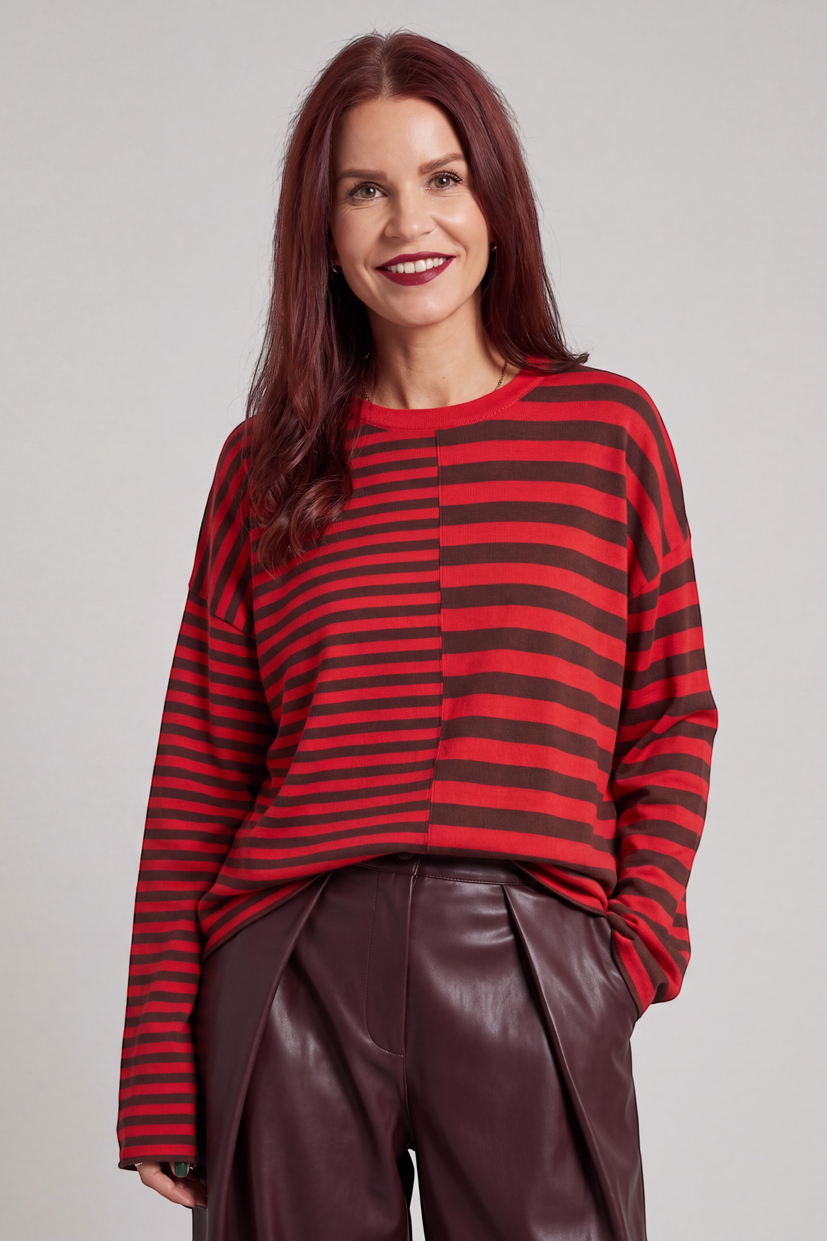 FRANKIE LS STRIPED SHIRT - RED/CHOCO