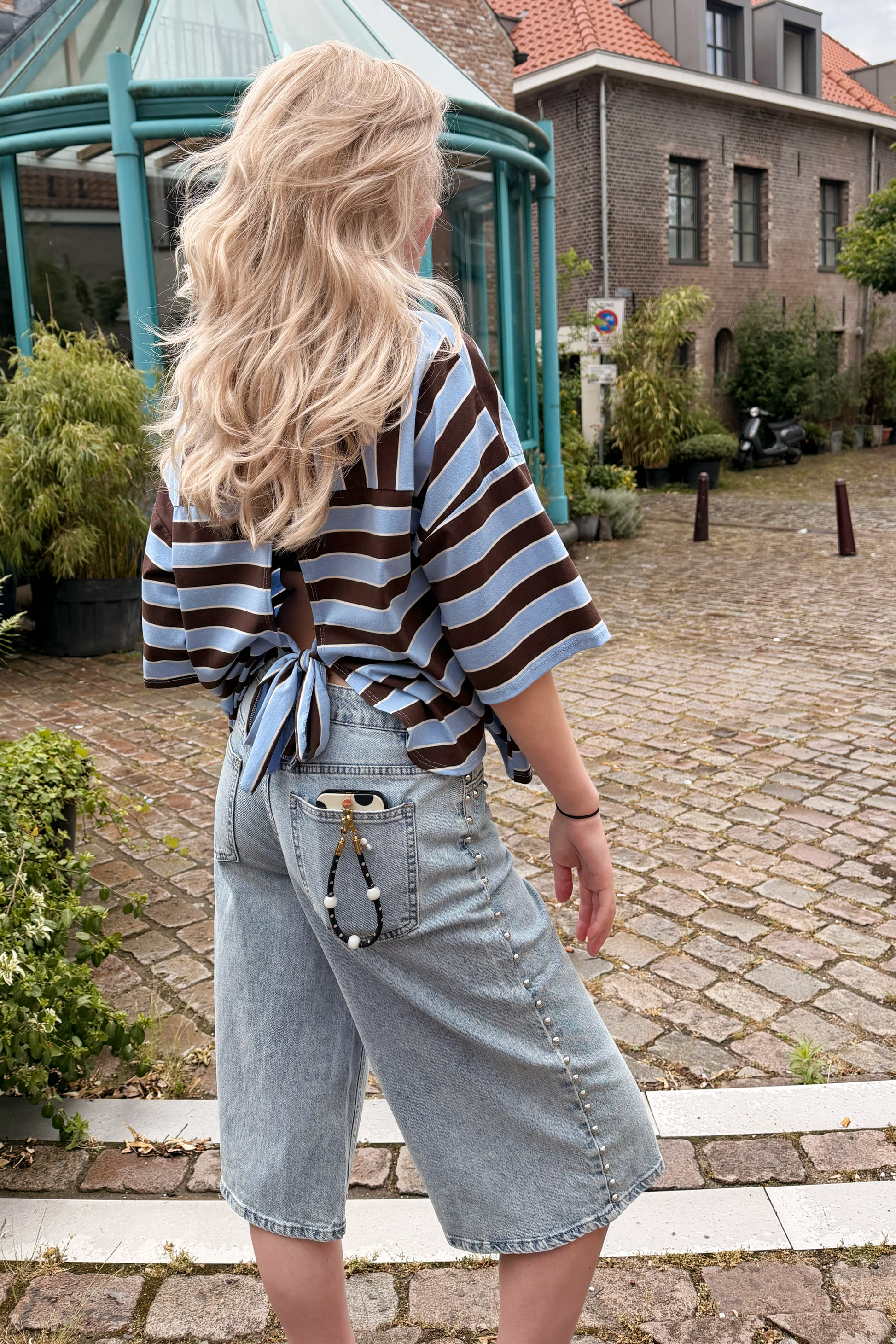 BENNY STUDDED DENIM JORTS - BLUE