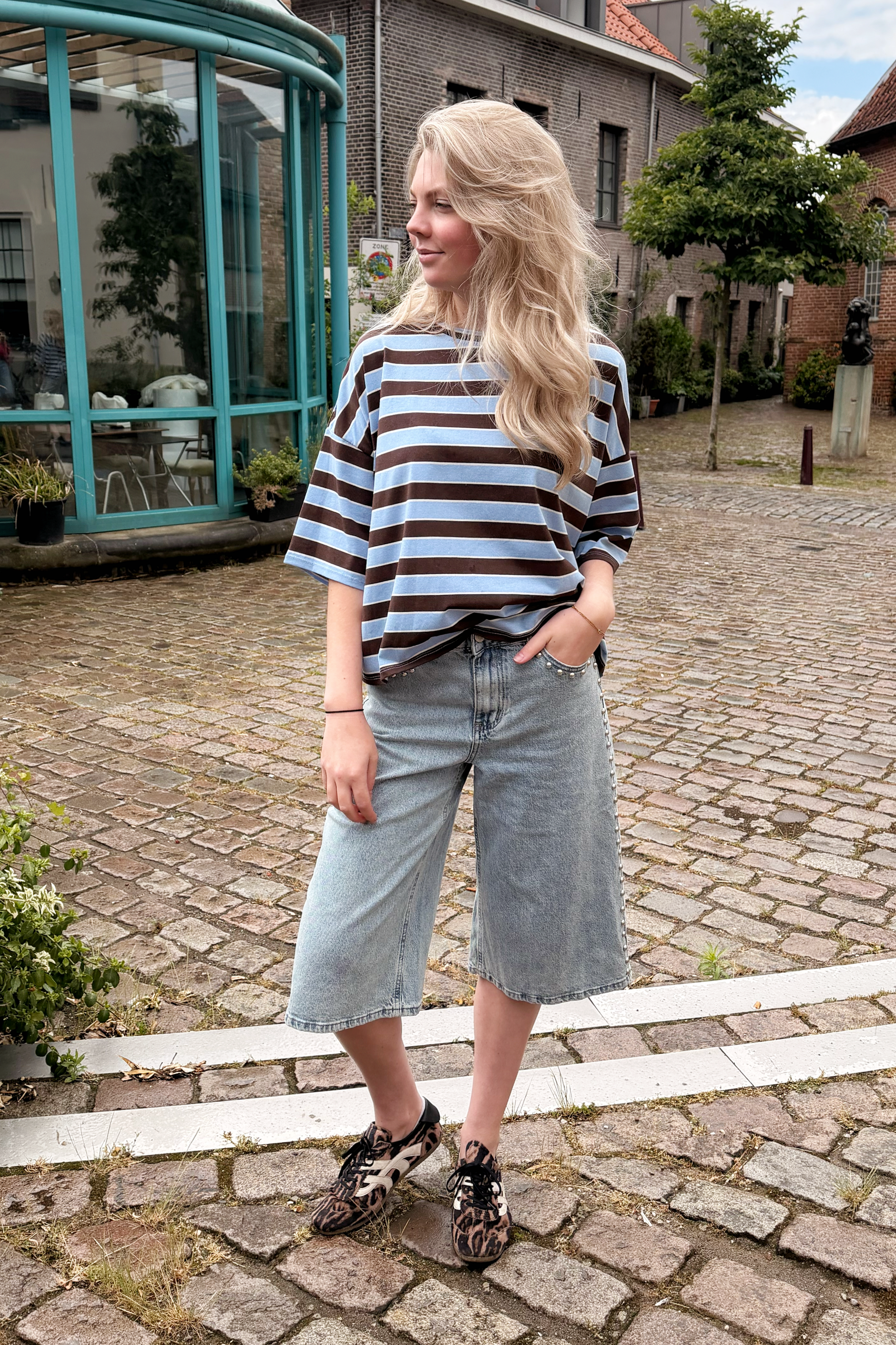 BENNY STUDDED DENIM JORTS - BLUE