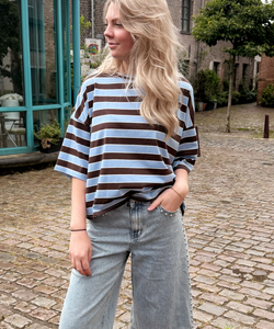 RAVI STRIPED BOW TEE - BROWN/BLUE