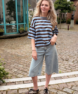 RAVI STRIPED BOW TEE - BROWN/BLUE