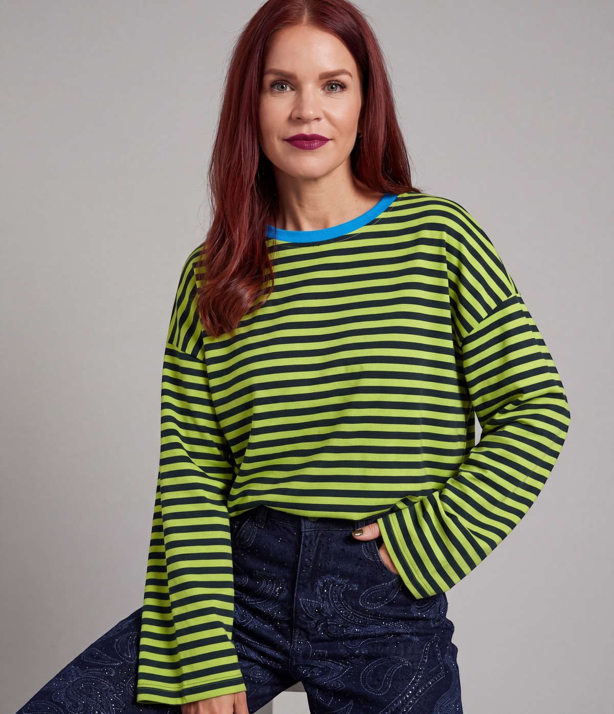 SAMMIE STRIPED SHIRT - LIME GREEN/DARK GREEN