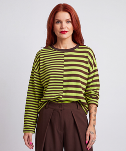 FRANKIE LS STRIPED SHIRT - GREEN/CHOCO