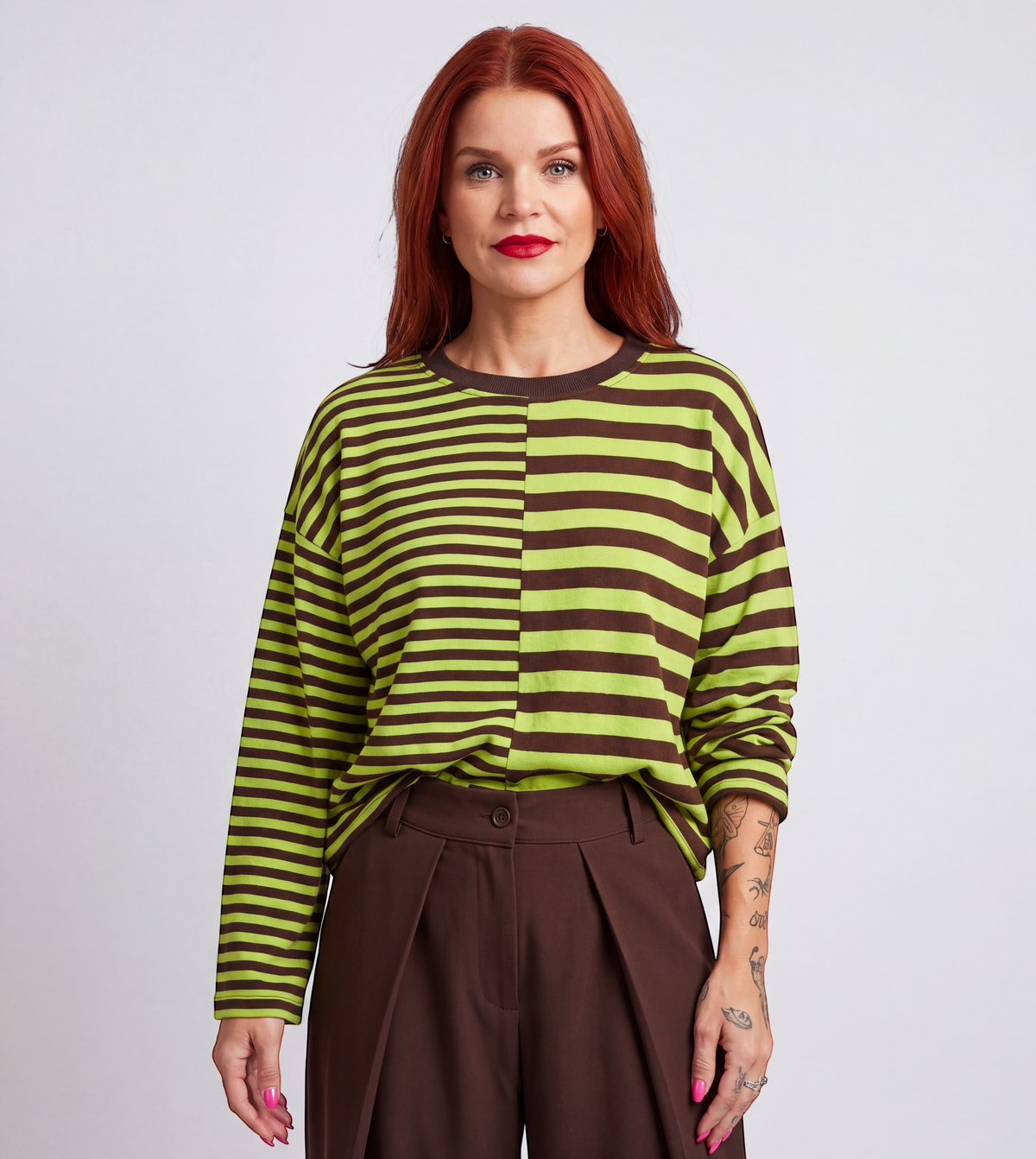 FRANKIE LS STRIPED SHIRT - GREEN/CHOCO