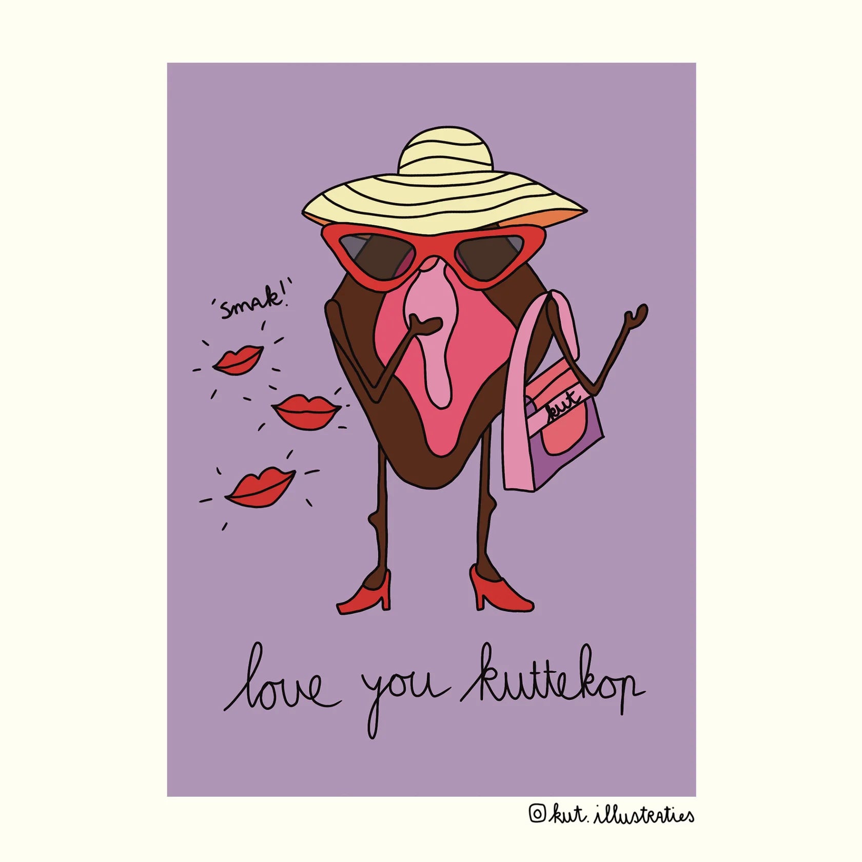 KUT. Illustraties | A6 KAART - LOVE YOU KUTTEKOP