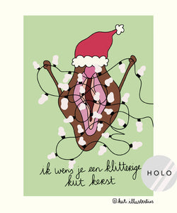 KUT. Illustraties | A6 KAART - KLITTERIGE KUT KERST (HOLOGRAFISCH)