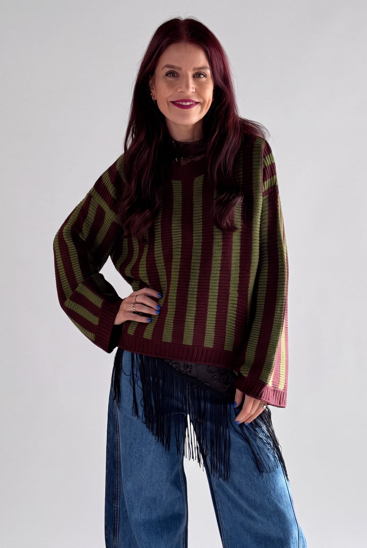 LIME STRIPED PULLOVER - FUDGE/GREEN