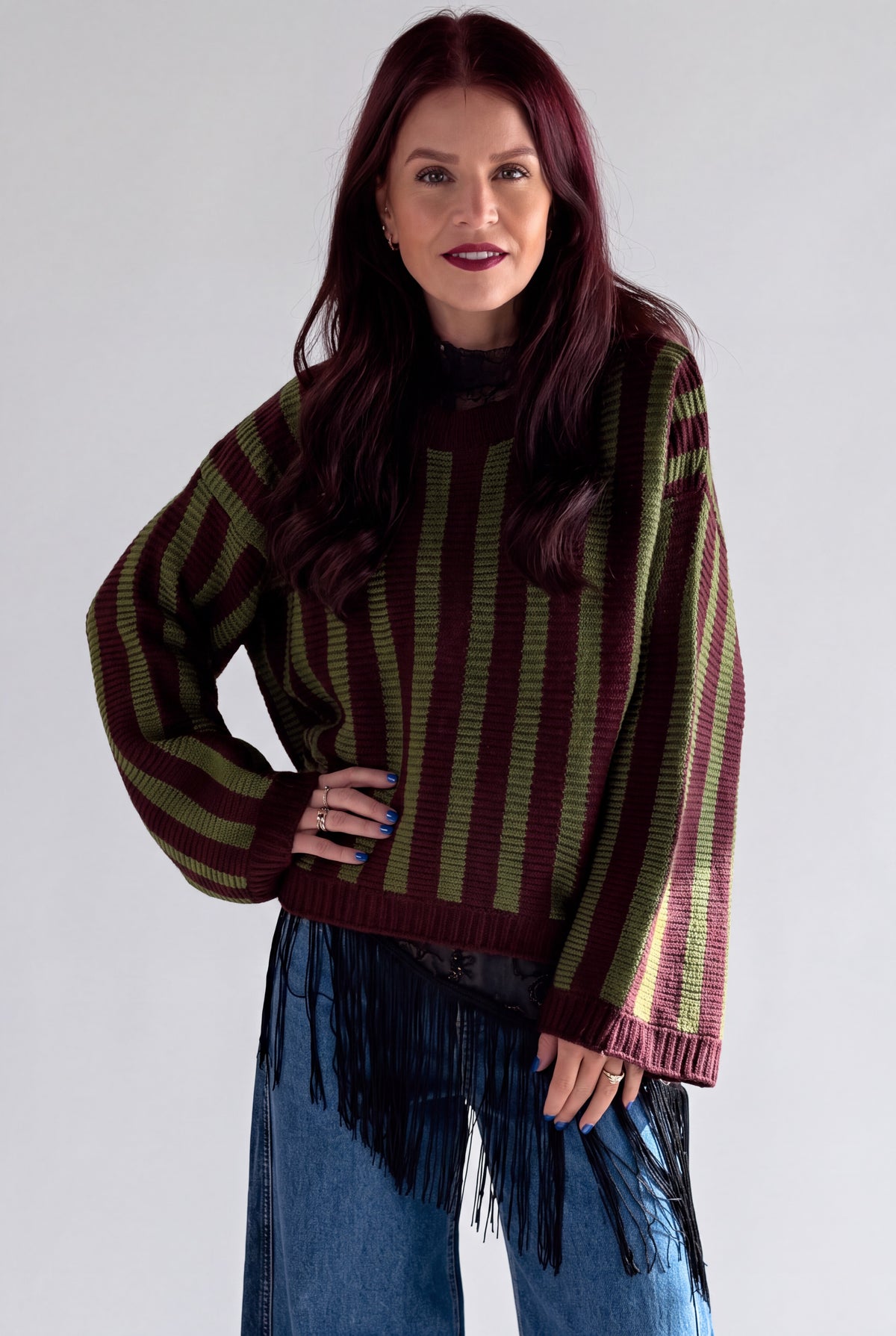 LIME STRIPED PULLOVER - FUDGE/GREEN
