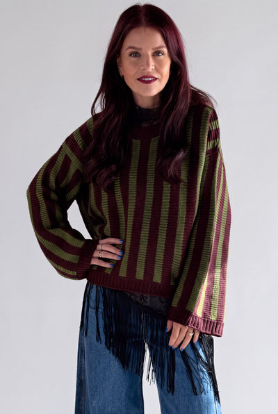 LIME STRIPED PULLOVER - FUDGE/GREEN