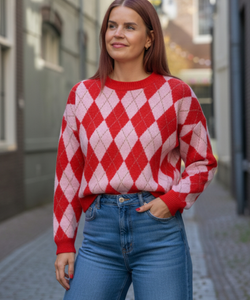 LYKKE DIAMOND KNIT - RED/PINK