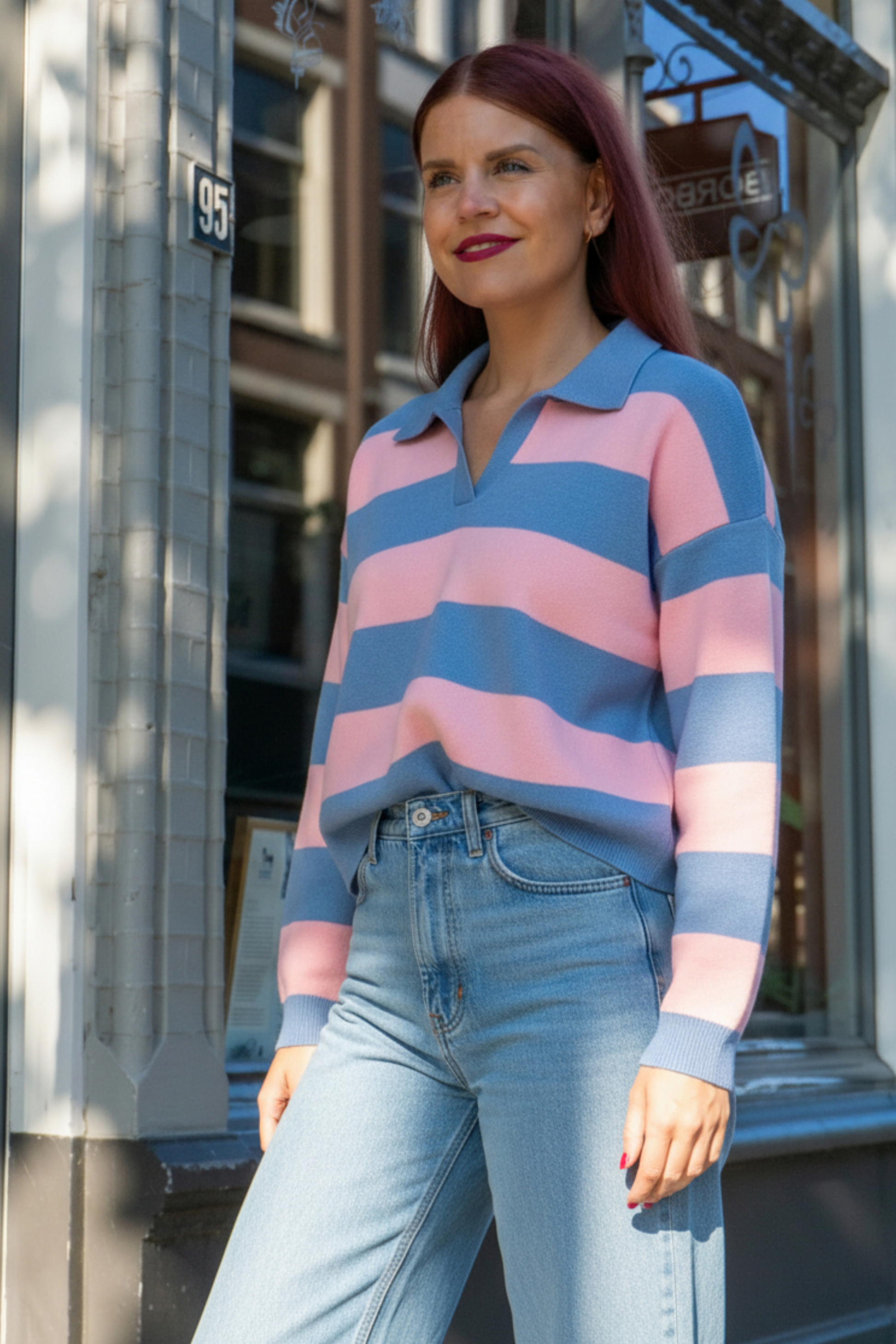 MAISON STRIPED POLO - BLUE/PINK