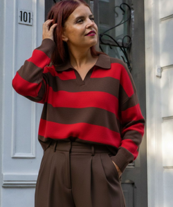 MAISON STRIPED POLO - BROWN/RED