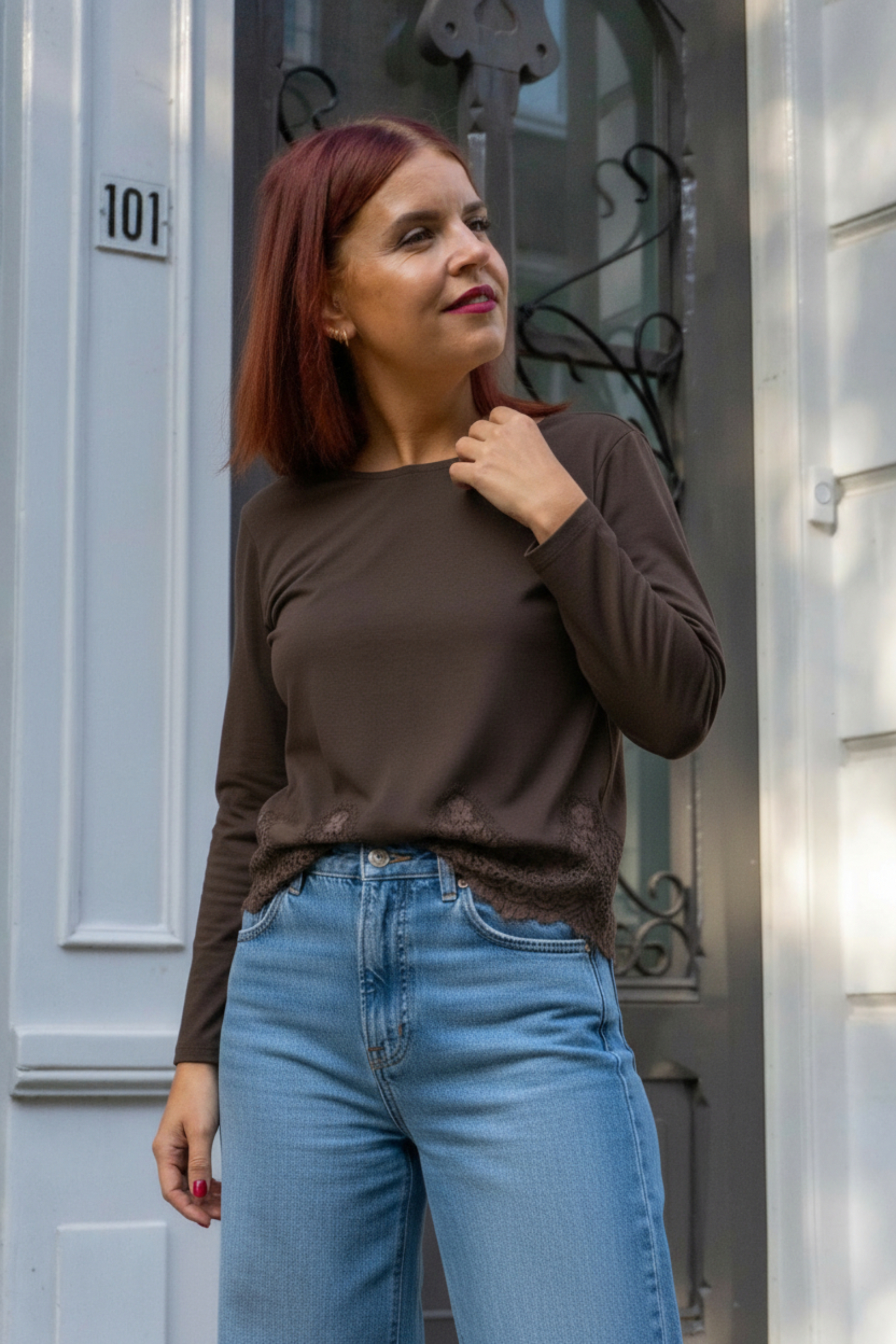 MAITE LACE SHIRT - BROWN