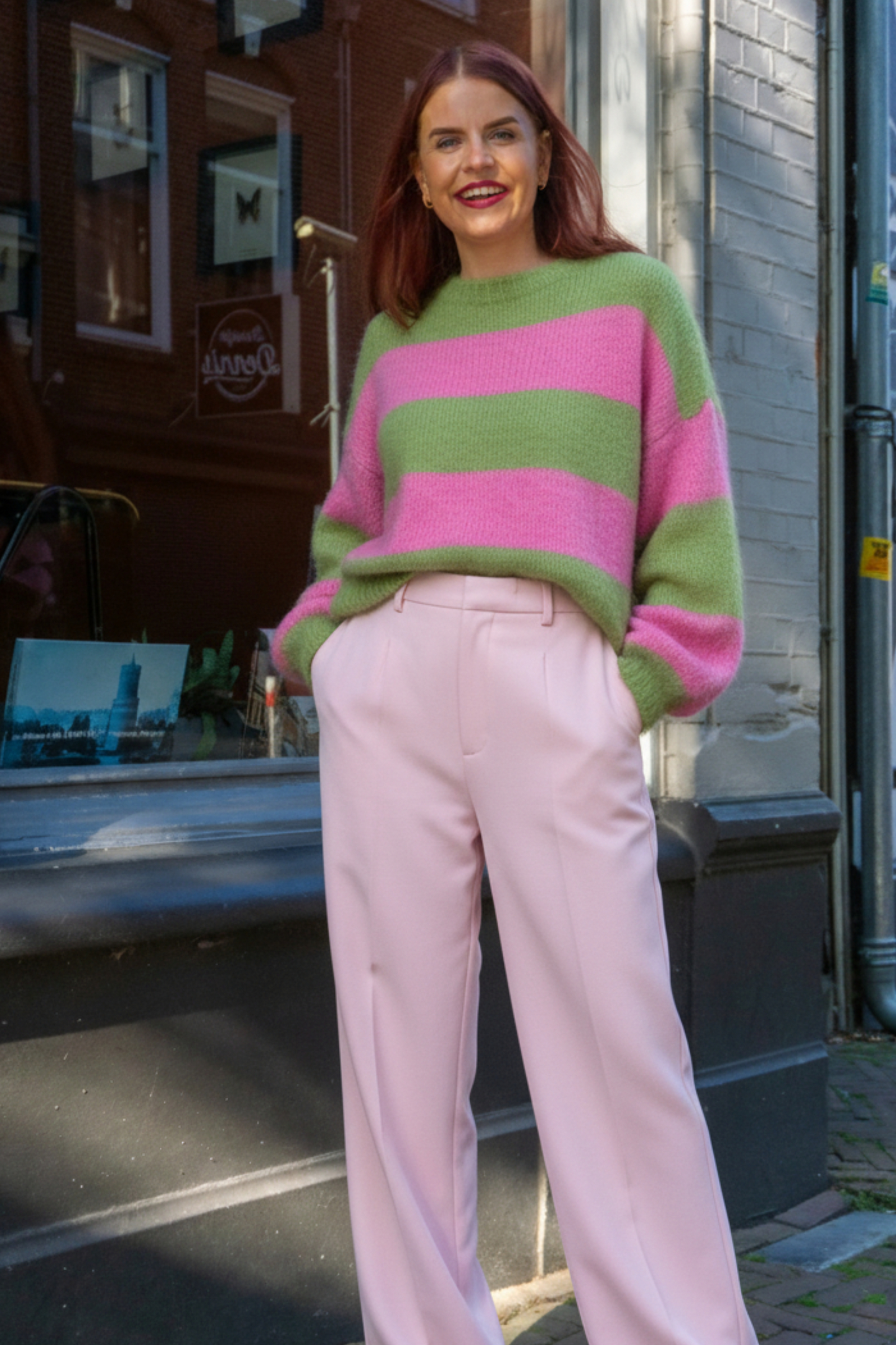 MICKY STRIPED SOFT KNIT - GREEN/PINK