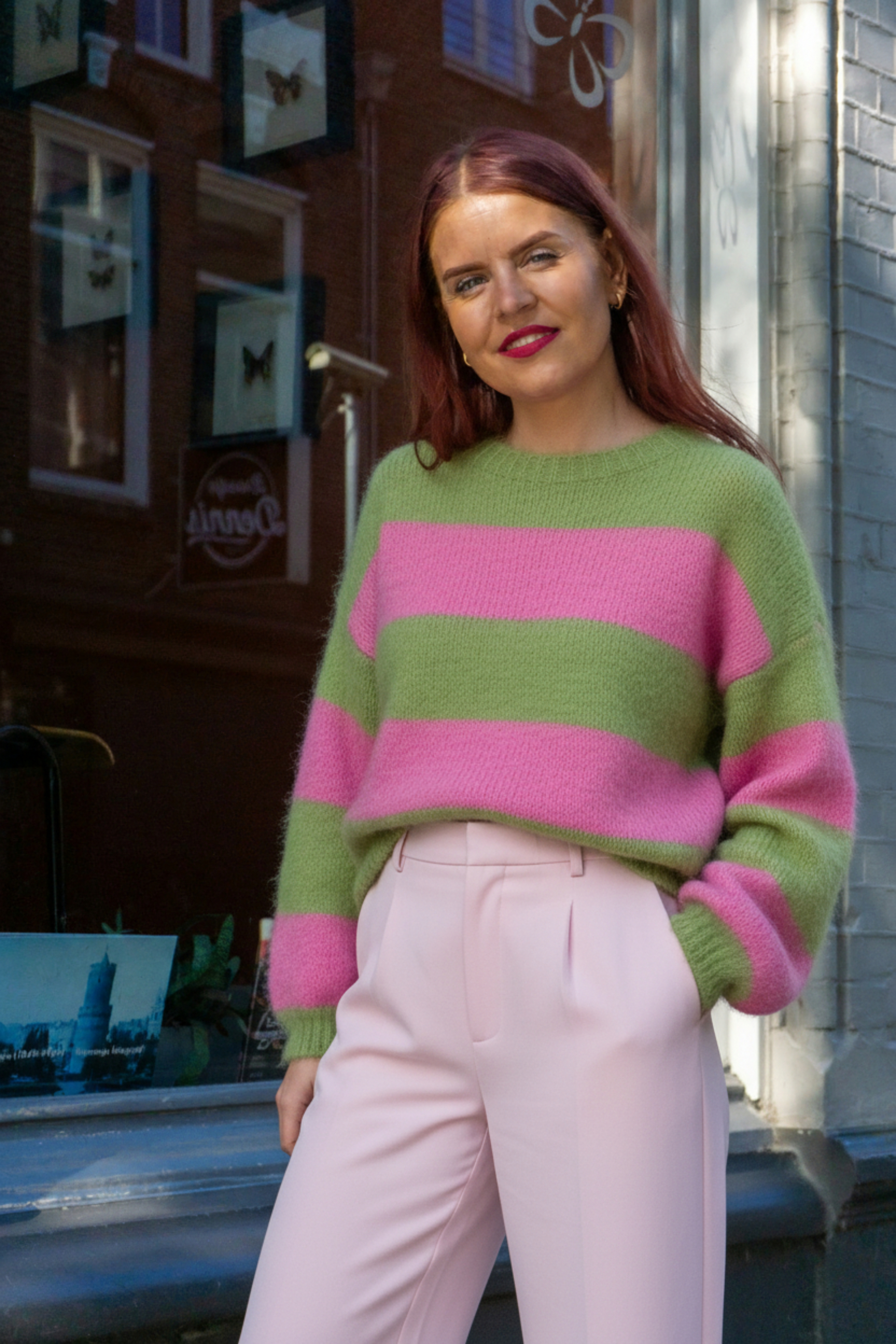 MICKY STRIPED SOFT KNIT - GREEN/PINK