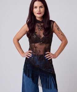 NIVA FRINGE TOP - BROWN