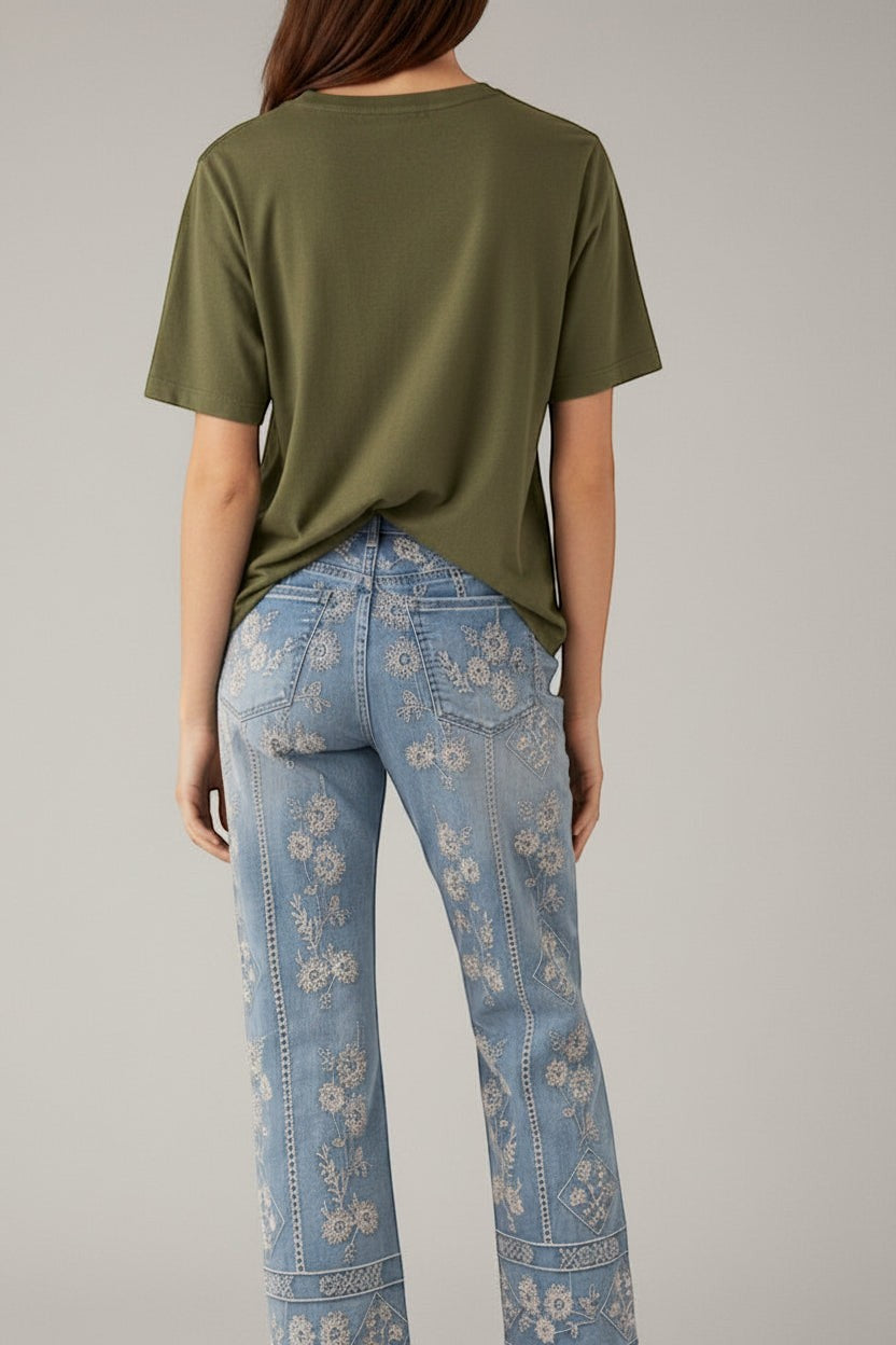 NINA EMBROIDERY JEANS - BLUE