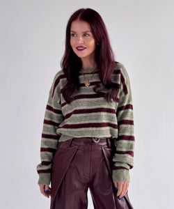 PARKER STRIPED PULLOVER - OLIVE GREEN/BORDEAUX