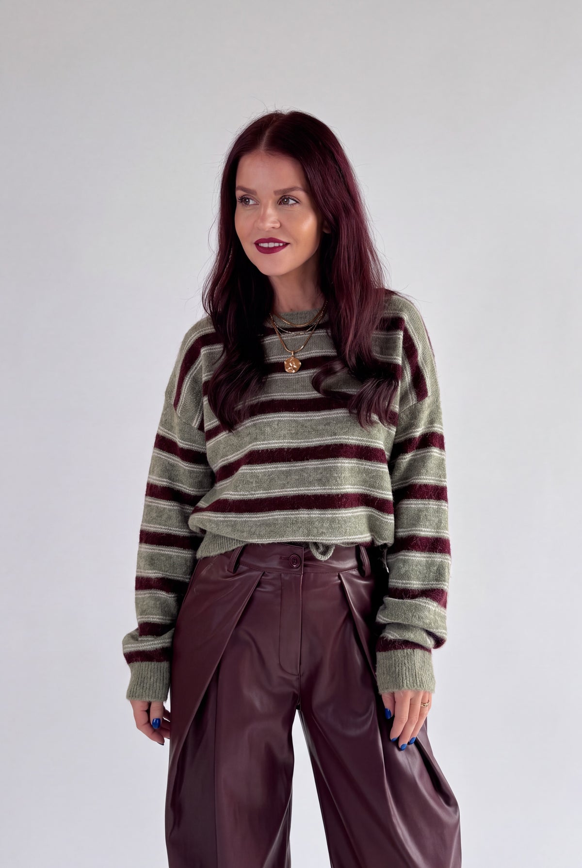 PARKER STRIPED PULLOVER - OLIVE GREEN/BORDEAUX