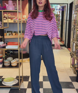 LULU STRIPED BOW TEE - PINK/PURPLE
